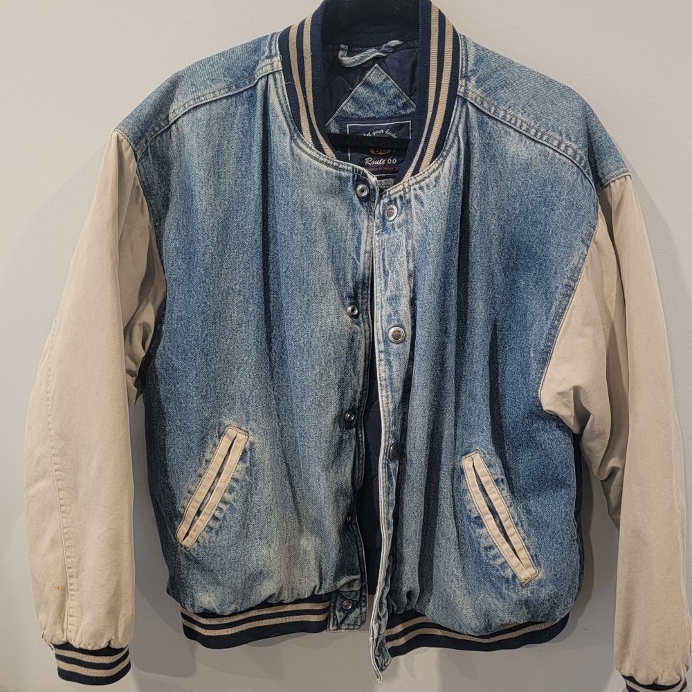 Vintage Route 66 Jean Jacket with Tan Sleeves